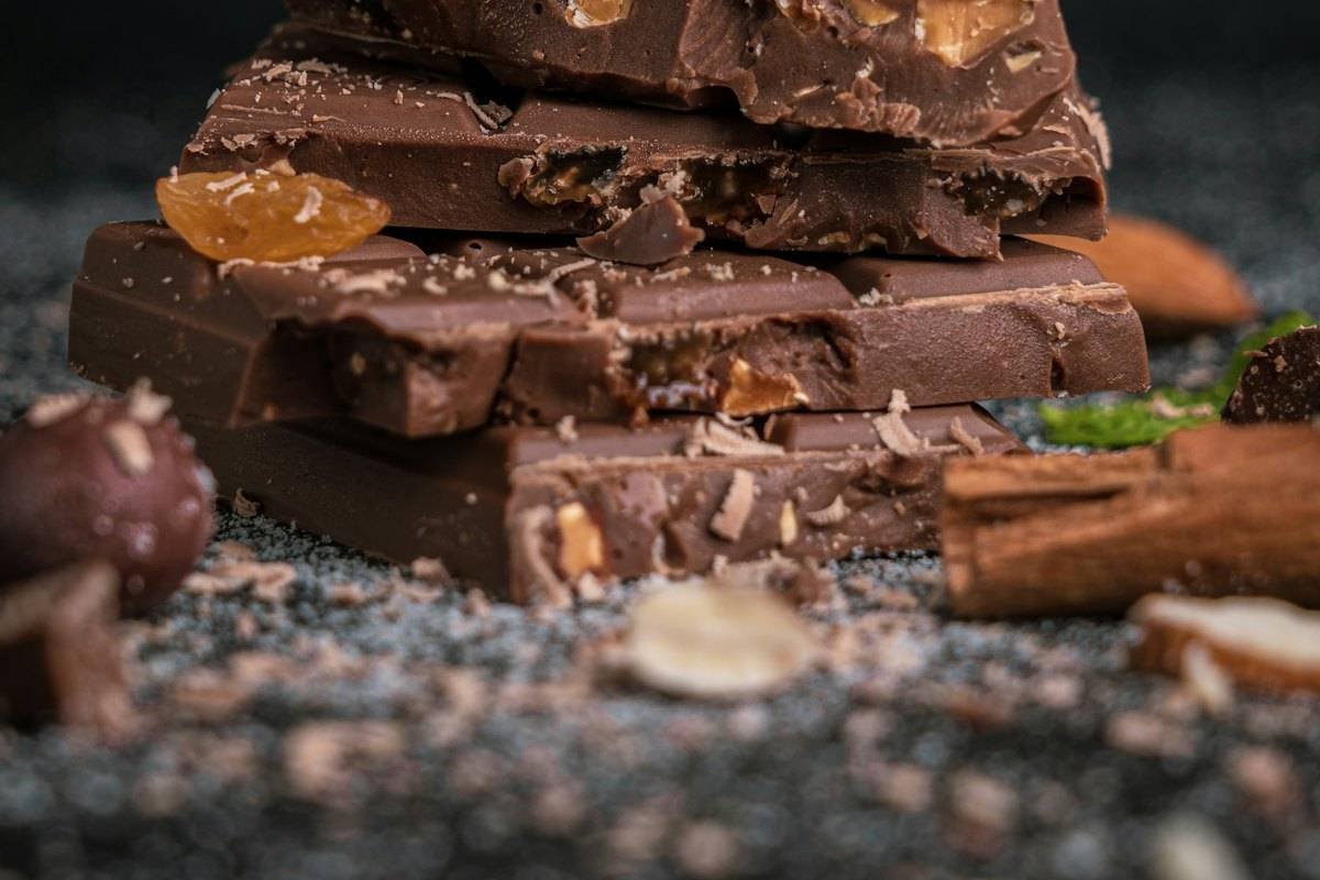 Dark chocolate bark topped with roasted almonds